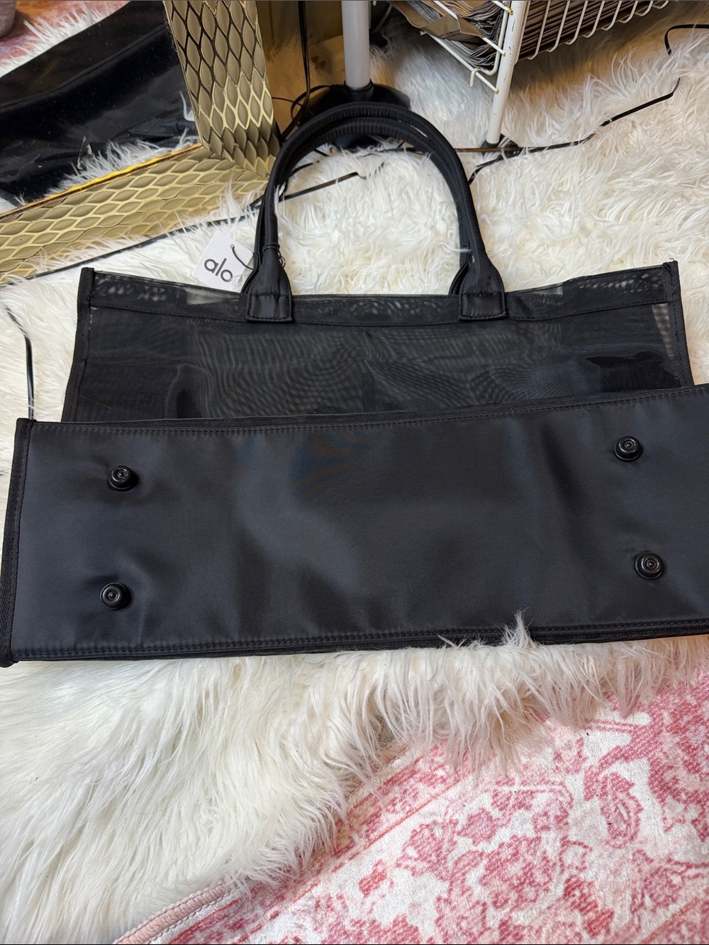 New Yoga Black Mesh & Nylon Tote - Picture 3 of 5